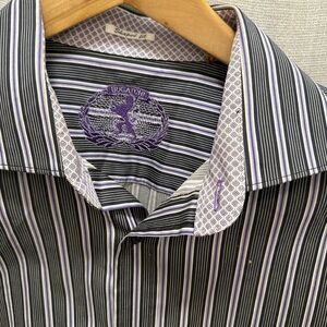 Bugatchi Black & Purple Striped Men's Dress Shirt